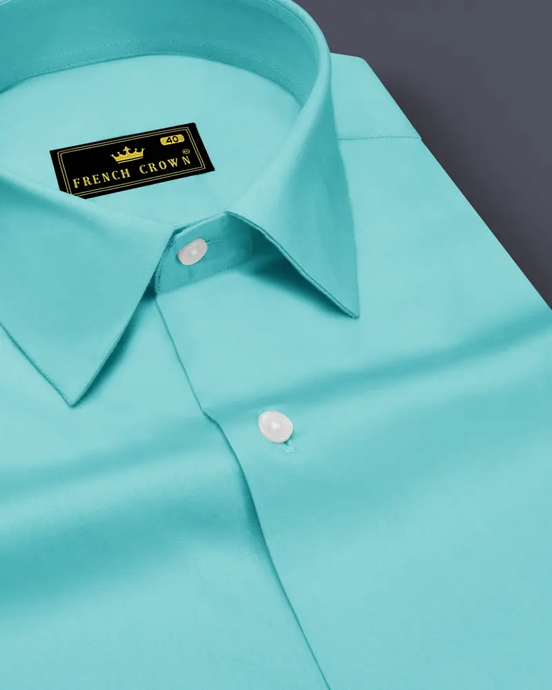 Azure-Downy Blue Subtle Sheen Super Soft Premium Cotton Dress Shirt 1