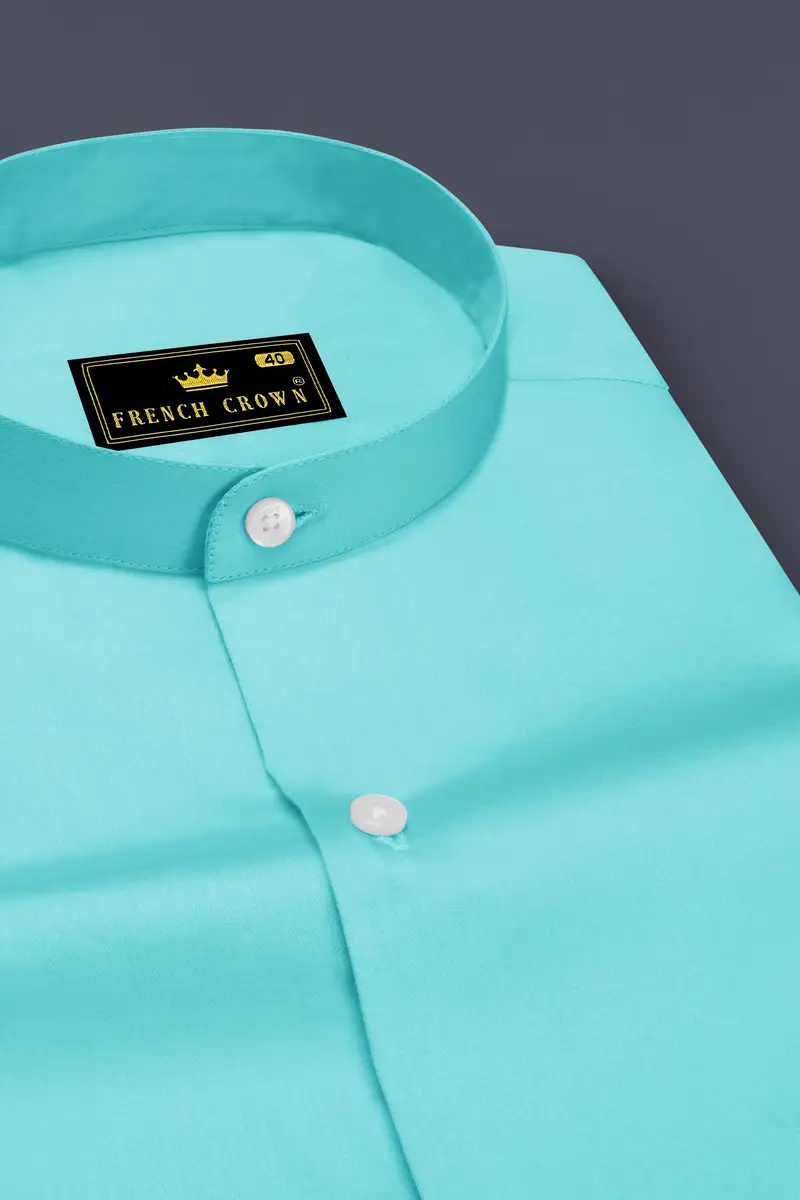 Azure-Downy Blue Subtle Sheen Super Soft Premium Cotton Mandarin Dress Shirt 2