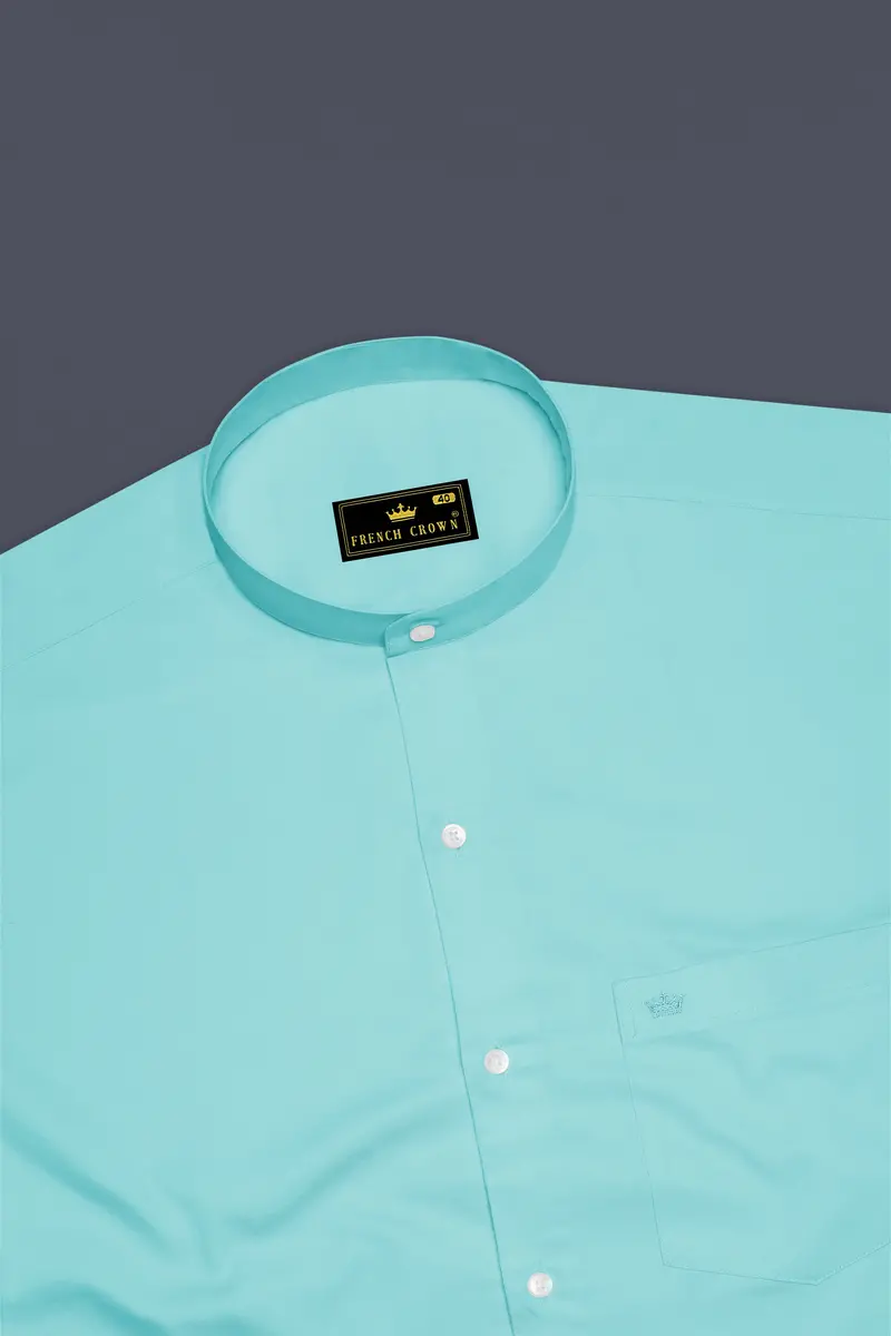 Azure-Downy Blue Subtle Sheen Super Soft Premium Cotton Mandarin Dress Shirt 5