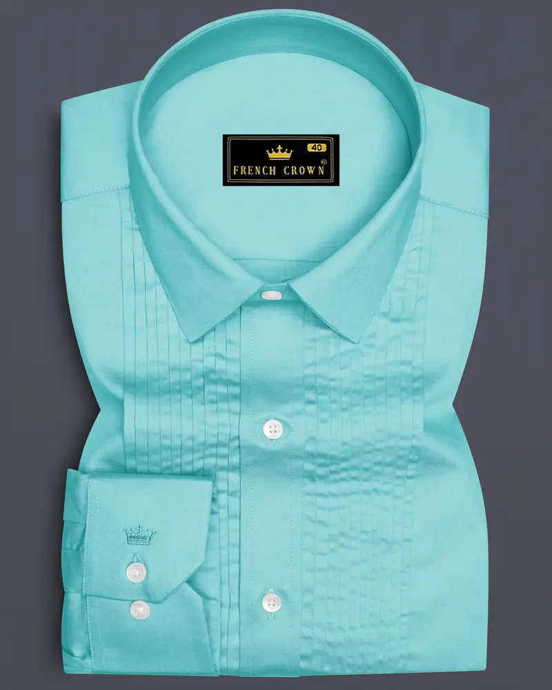 Azure-Downy Blue Subtle Sheen Super Soft Premium Cotton Tuxedo Dress Shirt 1