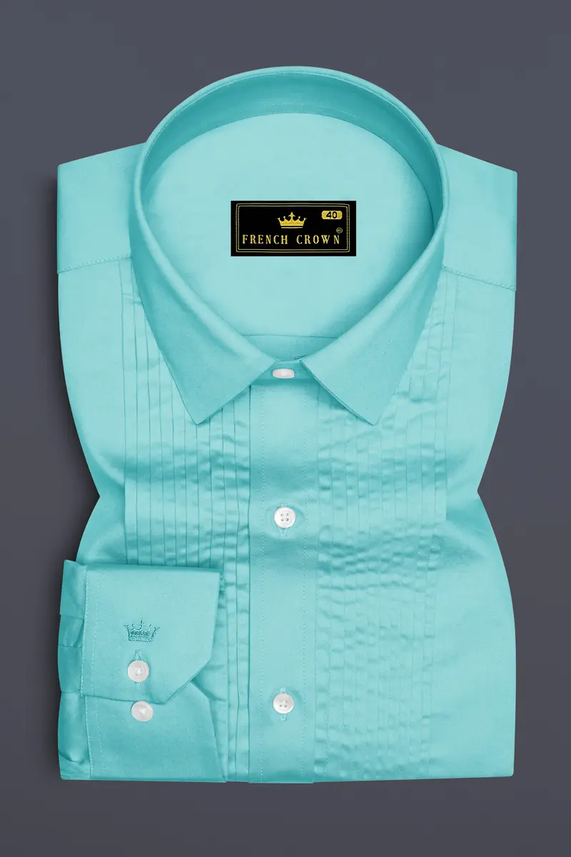 Azure-Downy Blue Subtle Sheen Super Soft Premium Cotton Tuxedo Dress Shirt 2