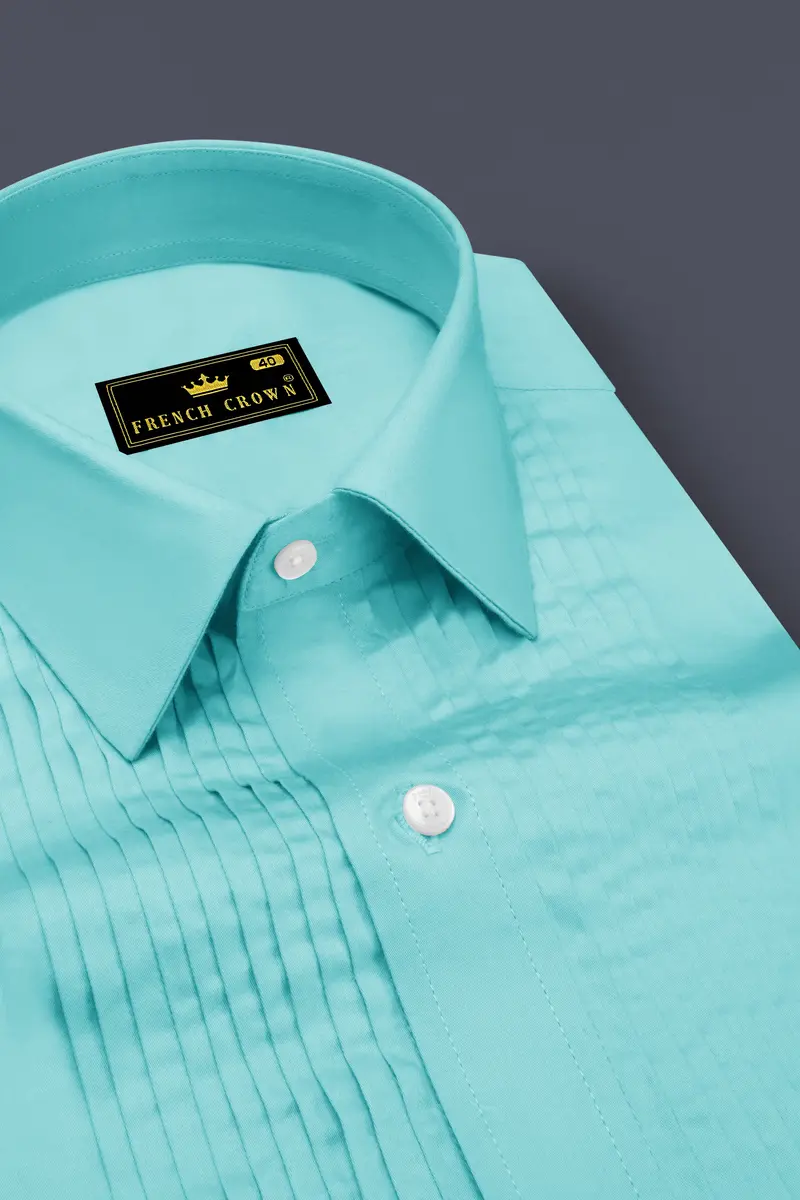 Azure-Downy Blue Subtle Sheen Super Soft Premium Cotton Tuxedo Dress Shirt 4