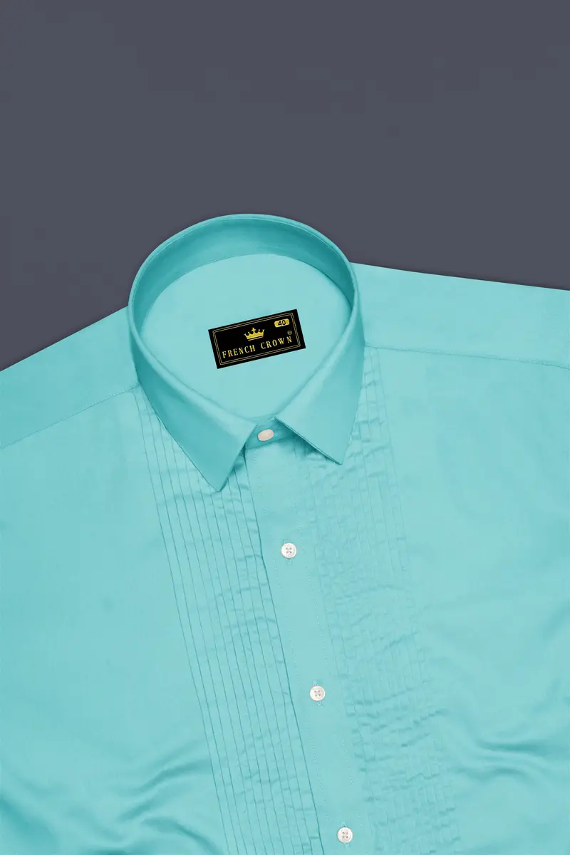 Azure-Downy Blue Subtle Sheen Super Soft Premium Cotton Tuxedo Dress Shirt 5