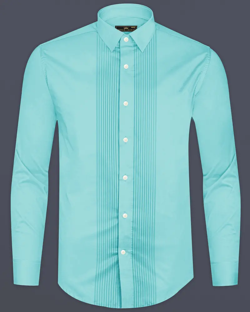 Azure-Downy Blue Subtle Sheen Super Soft Premium Cotton Tuxedo Dress Shirt 8