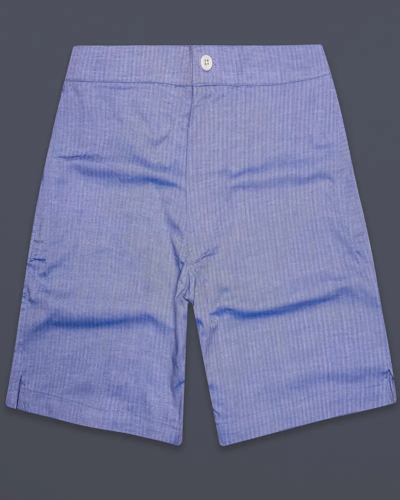 Azure-Glaucous Blue Herringbone Textured Premium Cotton Shorts 1