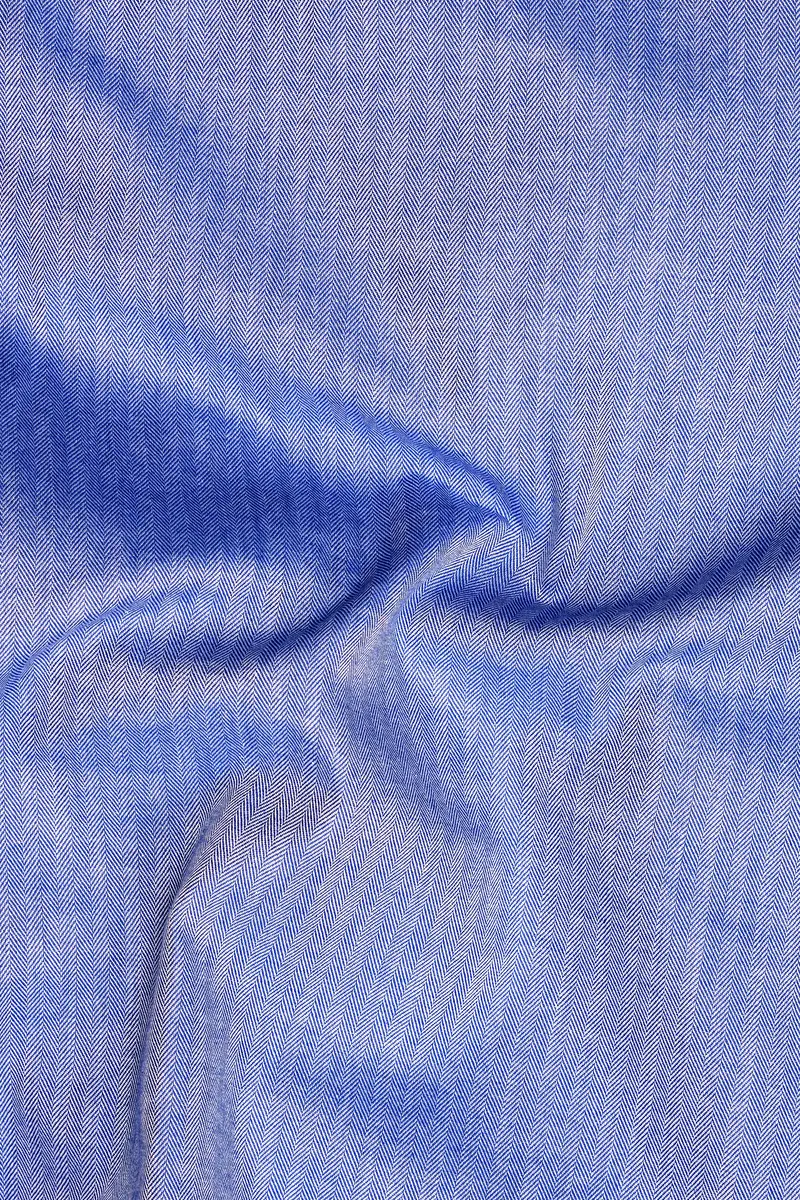 Azure-Glaucous Blue Textured Herringbone Premium Cotton Dress Shirt 2