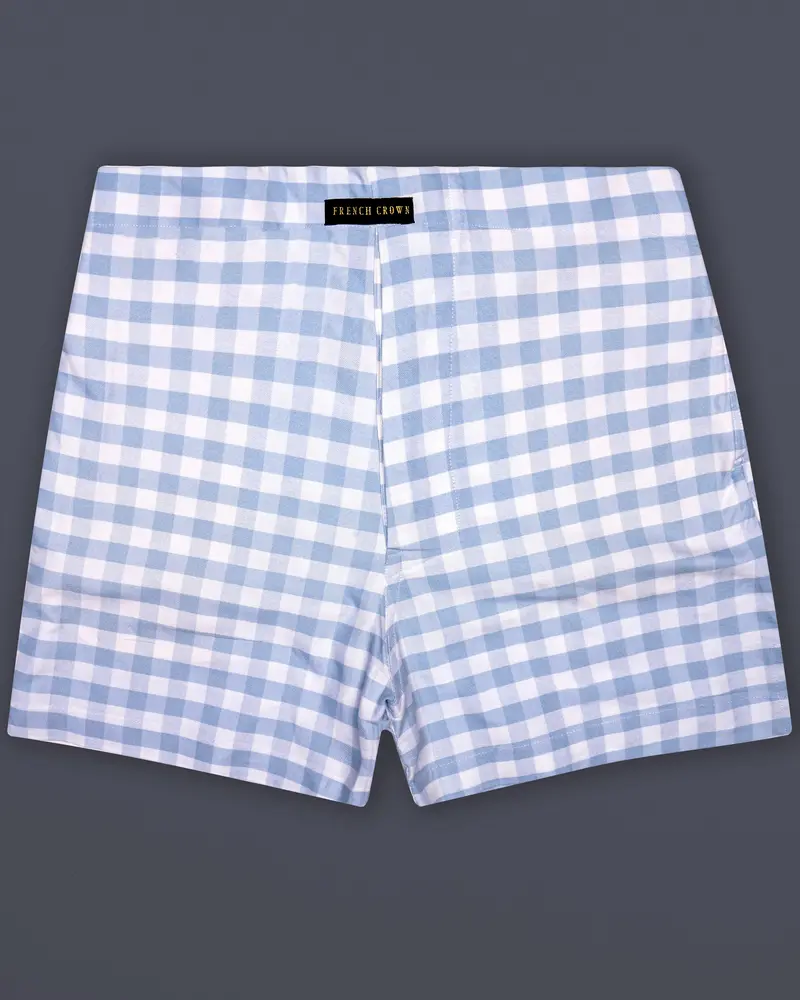 Azure Grid-Spindle Blue And Bright White Plaid Oxford Premium Cotton Boxer 1