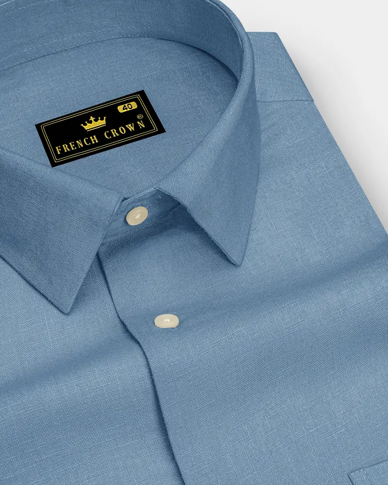 Azure-Lynch Blue Luxurious Linen Dress Shirt 1