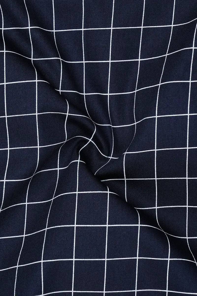Azure-Mirage Blue And Bright White Windowpane Subtle Sheen Super Soft Premium Cotton Dress Shirt 3