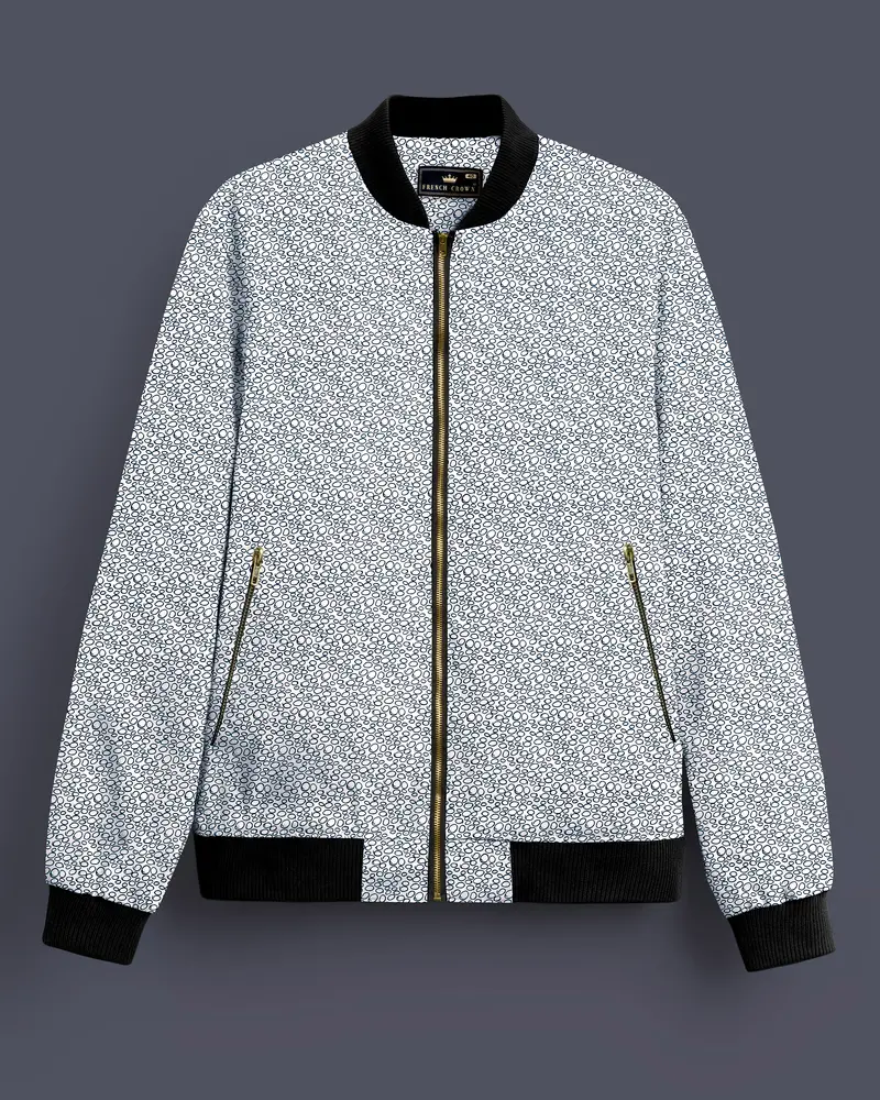Azure Mist-Bright White And Stratos Blue Printed Premium Cotton Bomber Jacket 1