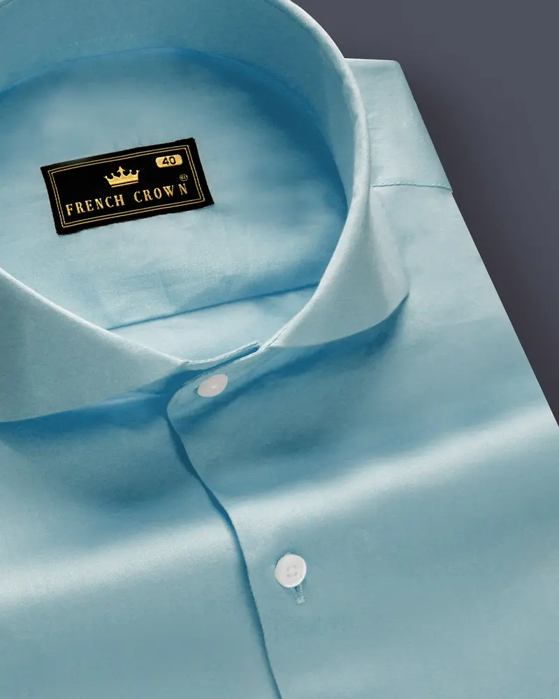 Azure Mist-Cyan Opaque Blue Subtle Sheen Super Soft Premium Cotton Cut Away Collar Dress Shirt 1