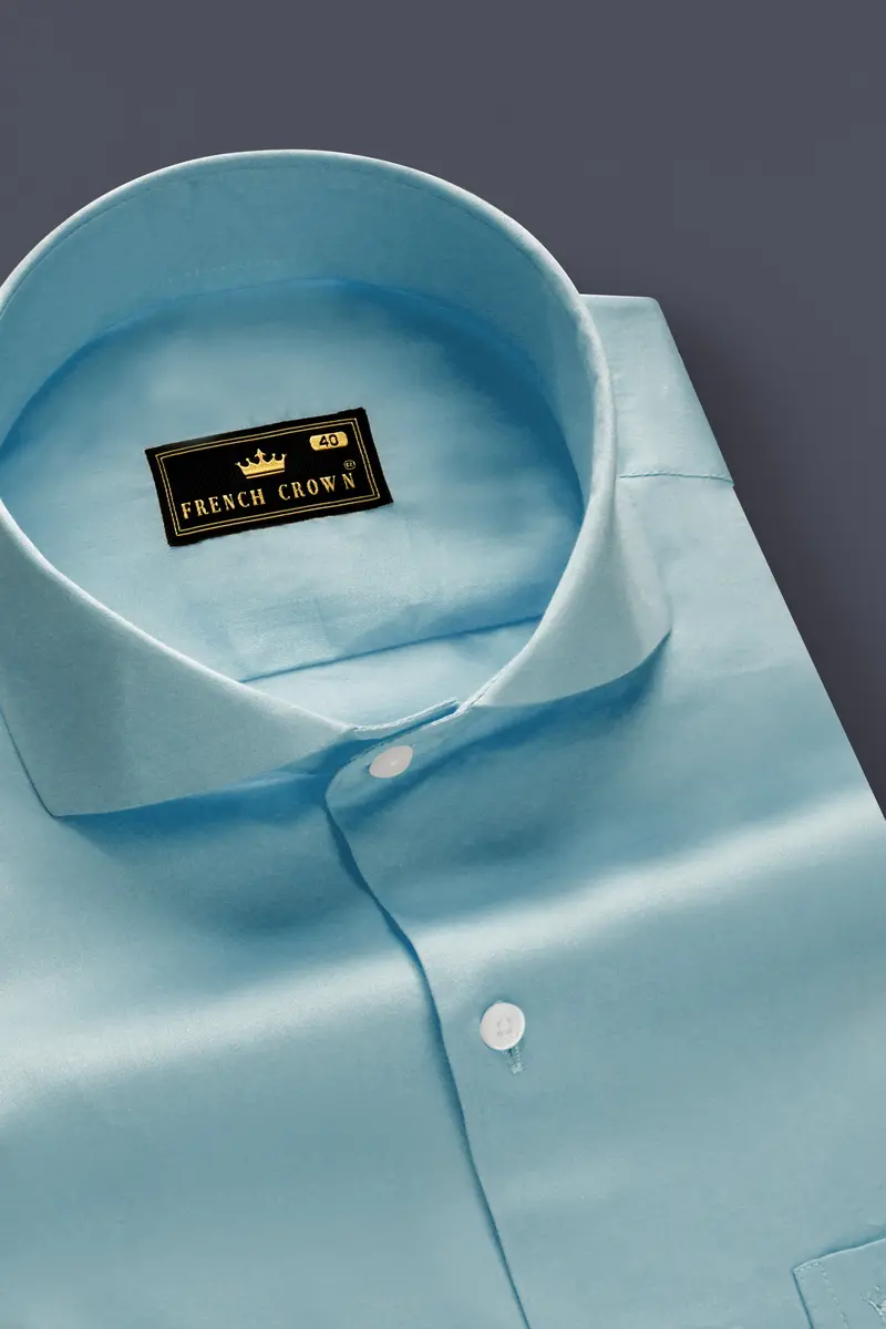 Azure Mist-Cyan Opaque Blue Subtle Sheen Super Soft Premium Cotton Cut Away Collar Dress Shirt 2