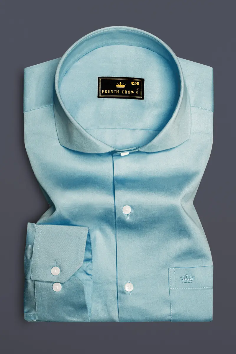 Azure Mist-Cyan Opaque Blue Subtle Sheen Super Soft Premium Cotton Cut Away Collar Dress Shirt 4