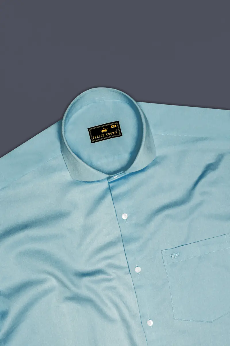 Azure Mist-Cyan Opaque Blue Subtle Sheen Super Soft Premium Cotton Cut Away Collar Dress Shirt 5
