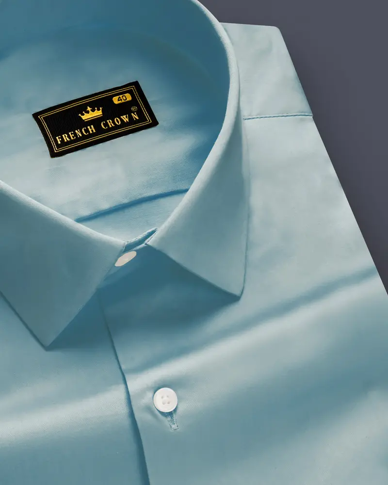 Azure Mist-Cyan Opaque Blue Subtle Sheen Super Soft Premium Cotton Dress Shirt 1