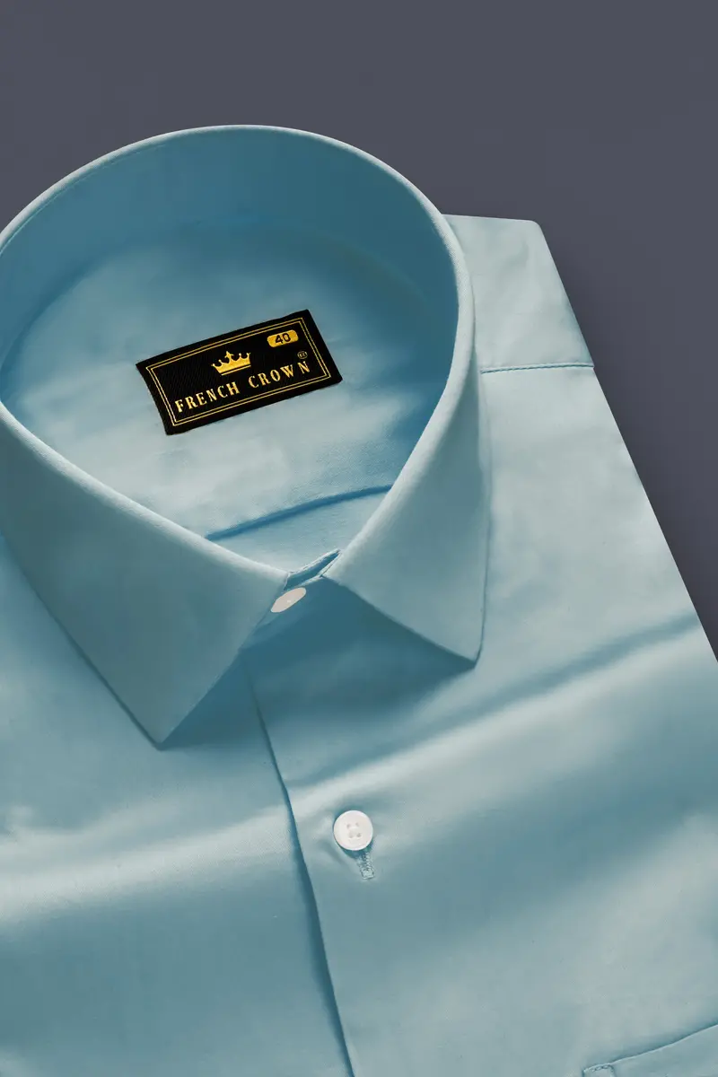 Azure Mist-Cyan Opaque Blue Subtle Sheen Super Soft Premium Cotton Dress Shirt 2