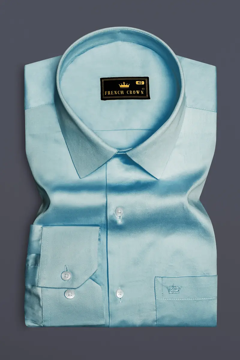 Azure Mist-Cyan Opaque Blue Subtle Sheen Super Soft Premium Cotton Dress Shirt 4