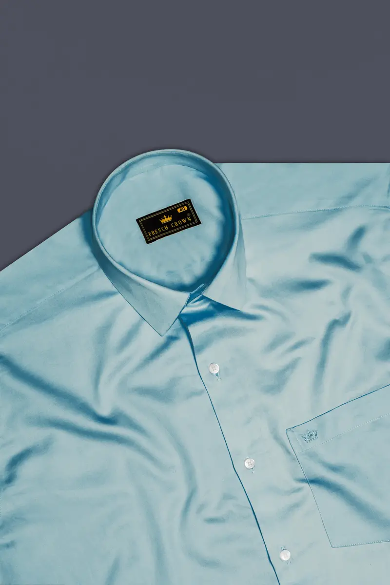 Azure Mist-Cyan Opaque Blue Subtle Sheen Super Soft Premium Cotton Dress Shirt 5