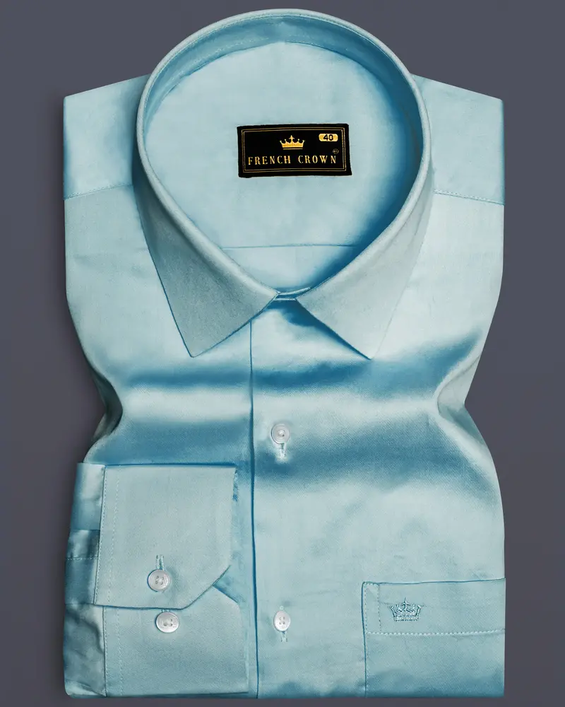 Azure Mist-Cyan Opaque Blue Subtle Sheen Super Soft Premium Cotton Dress Shirt 6