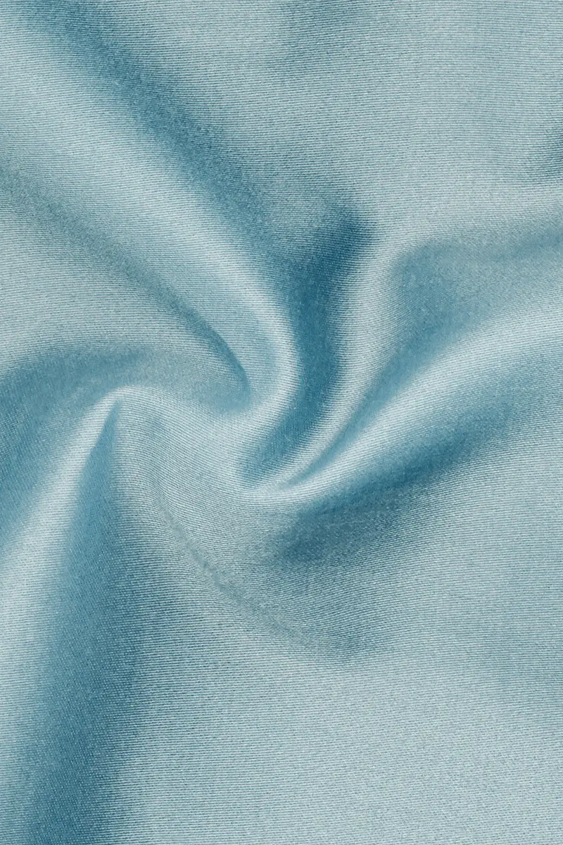 Azure Mist-Cyan Opaque Blue Subtle Sheen Super Soft Premium Cotton Semi Formal Mandarin Collar Shirt 3