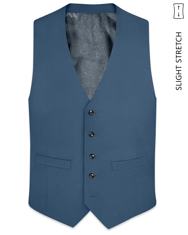 Azure-Nile Blue Slight Stretch Subtle Sheen Poly-Viscose Waistcoat 1