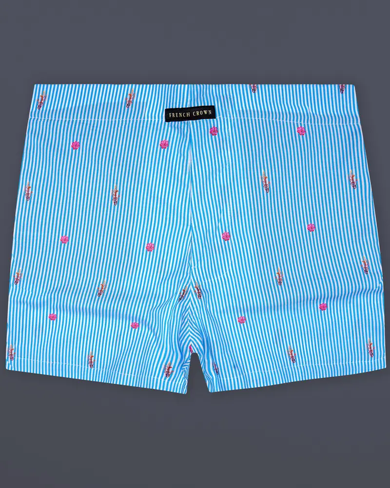 Azure-Picton Blue Striped Super Soft Poplin Premium Cotton Boxer 1