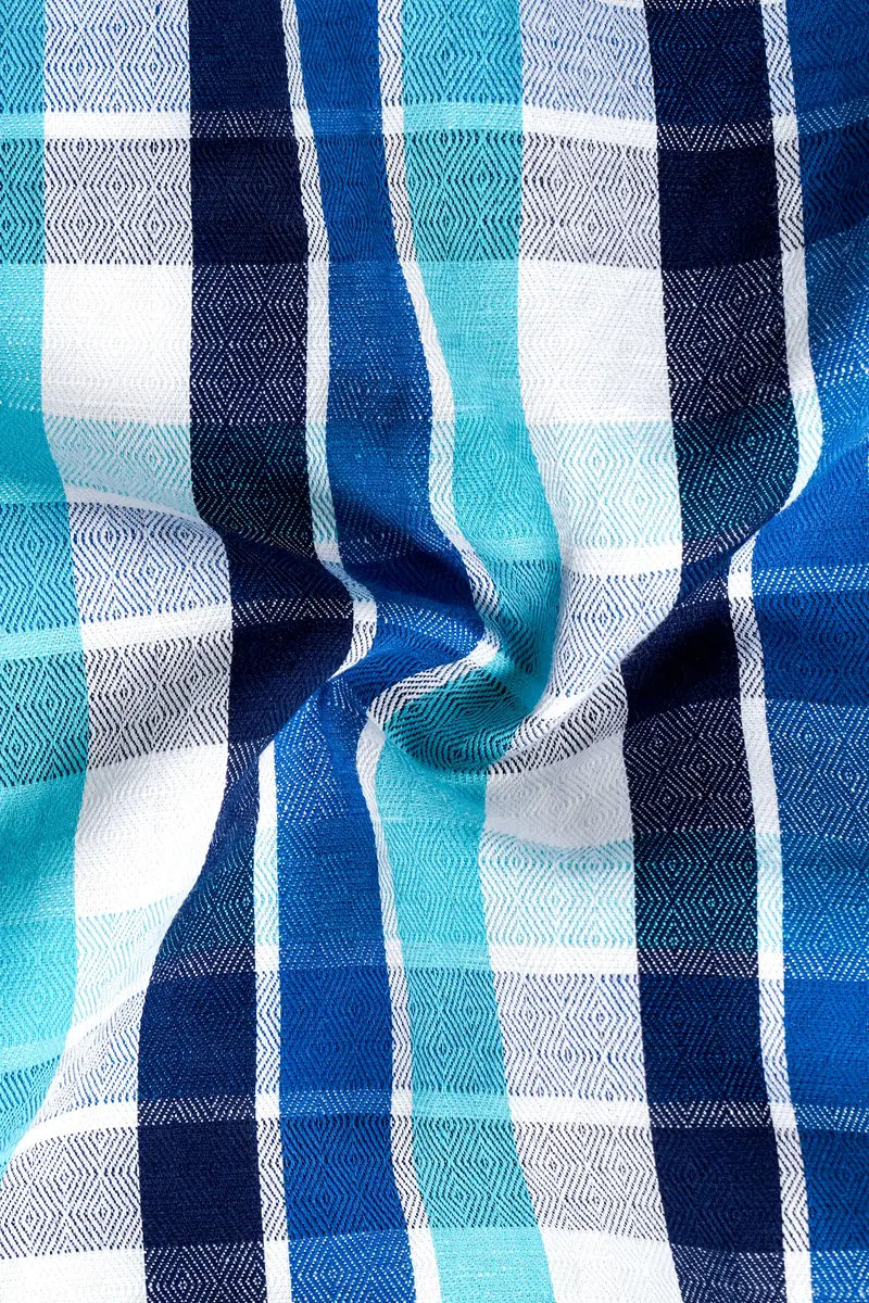 Azure-Sapphire Blue And Spray Plaid Dobby Textured Premium Giza Cotton Casual Shirt 3