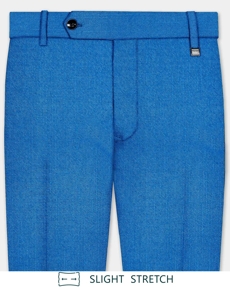 Azure-Venice Blue Solid Wool Rich Slight Stretch Waistband Pant 1