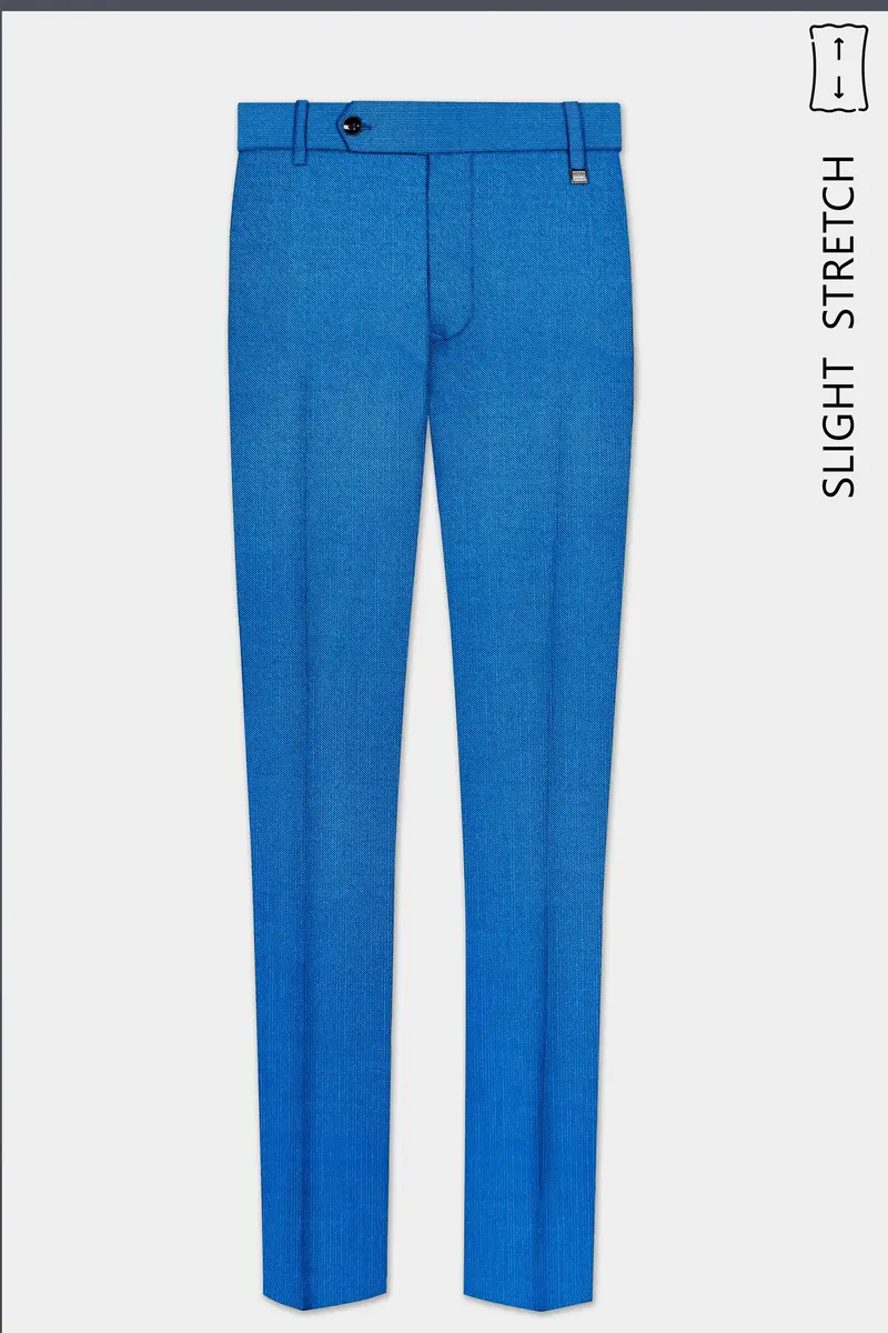 Azure-Venice Blue Solid Wool Rich Slight Stretch Waistband Pant 2