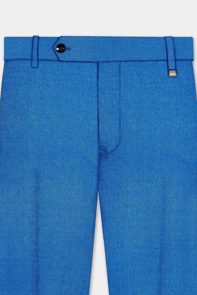 Azure-Venice Blue Solid Wool Rich Slight Stretch Waistband Pant 4