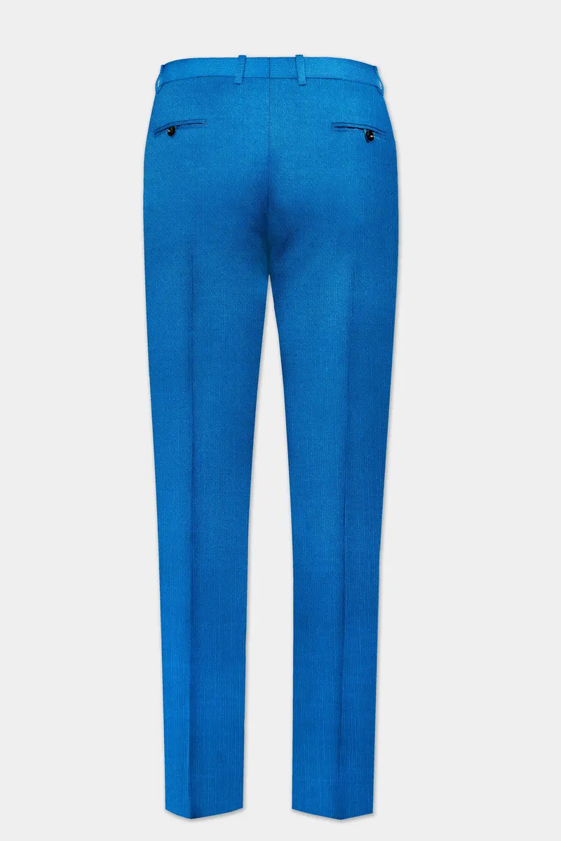 Azure-Venice Blue Solid Wool Rich Slight Stretch Waistband Pant 5