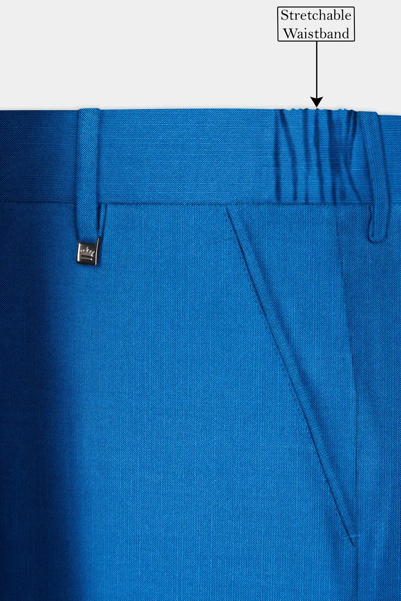 Azure-Venice Blue Solid Wool Rich Slight Stretch Waistband Pant 6