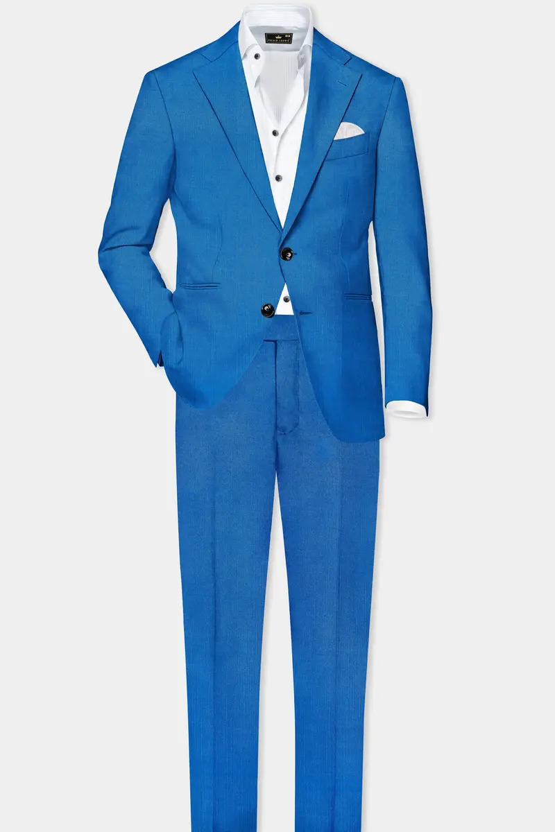 Azure-Venice Blue Solid Wool Rich Slight Stretch Waistband Pant 7