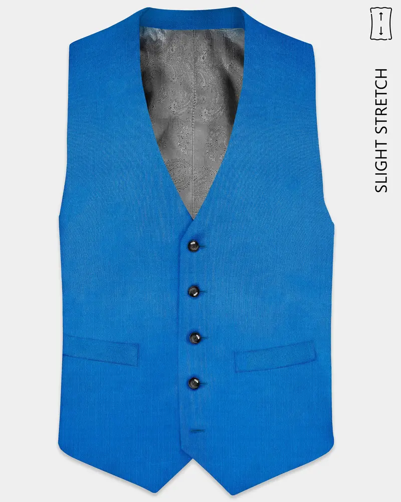 Azure-Venice Blue Solid Wool Rich Slight Stretch Waistcoat 1
