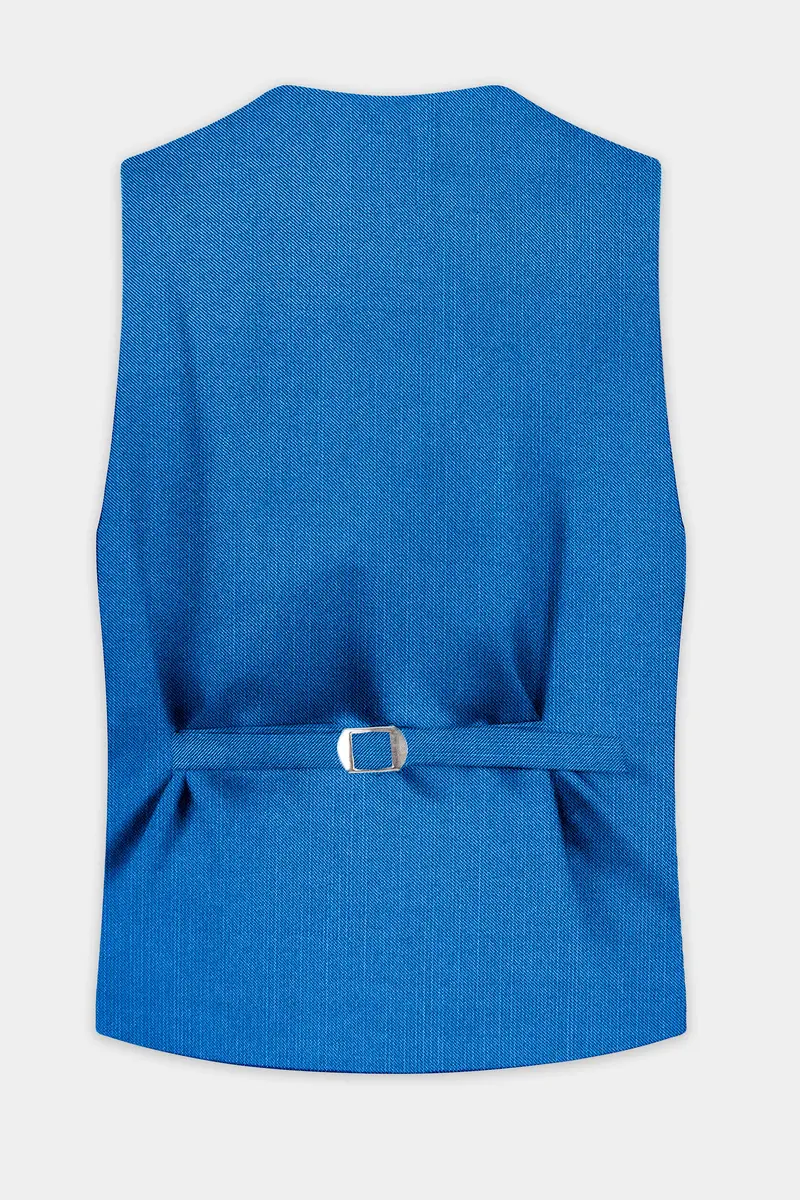 Azure-Venice Blue Solid Wool Rich Slight Stretch Waistcoat 4