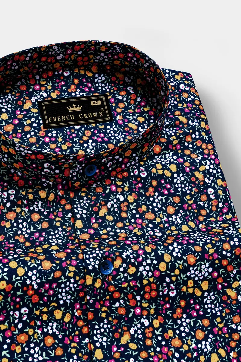 Azureflora-Stratos Blue And Berry Pink Multi Color Floral Printed Super Soft Premium Cotton Shirt 1
