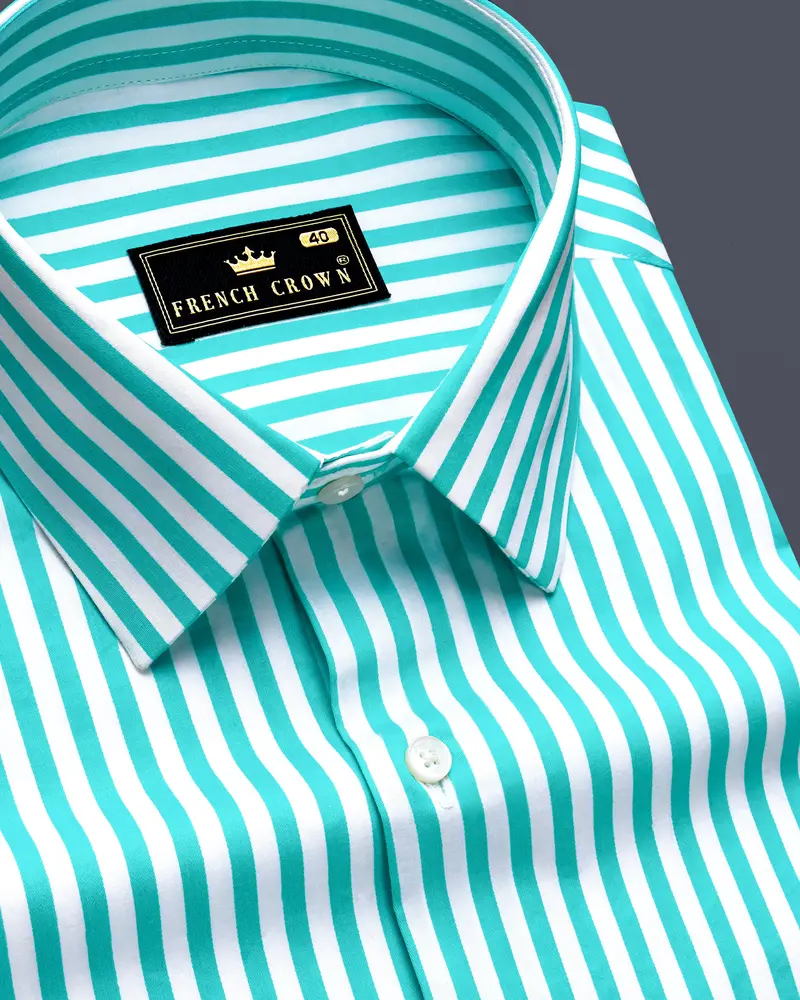 Azurelin-Lochinvar Blue And Bright White Striped Subtle Sheen Super Soft Premium Cotton Dress Shirt 1