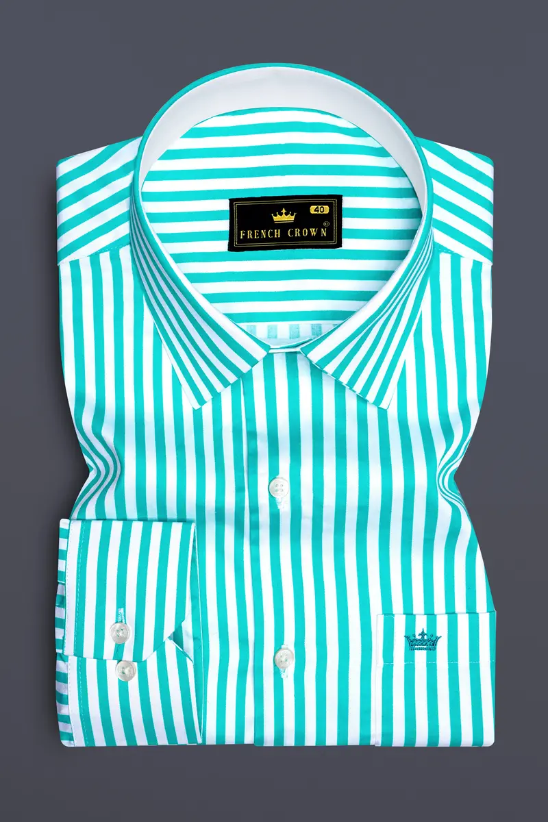 Azurelin-Lochinvar Blue And Bright White Striped Subtle Sheen Super Soft Premium Cotton Dress Shirt 4