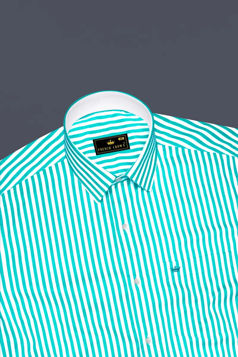 Azurelin-Lochinvar Blue And Bright White Striped Subtle Sheen Super Soft Premium Cotton Dress Shirt 5