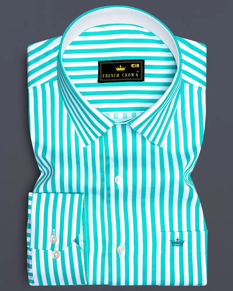 Azurelin-Lochinvar Blue And Bright White Striped Subtle Sheen Super Soft Premium Cotton Dress Shirt 6