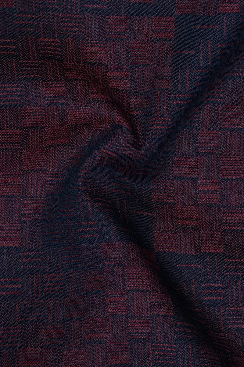 Azureno-Haiti Blue And Berry Red Jacquard Textured Premium Cotton Dress Shirt 3