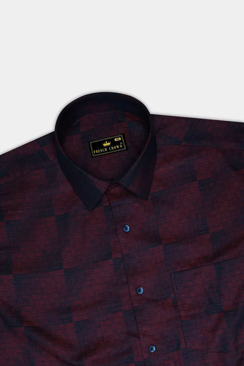 Azureno-Haiti Blue And Berry Red Jacquard Textured Premium Cotton Dress Shirt 5
