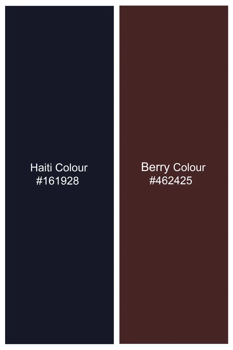 Azureno-Haiti Blue And Berry Red Jacquard Textured Premium Cotton Dress Shirt 7