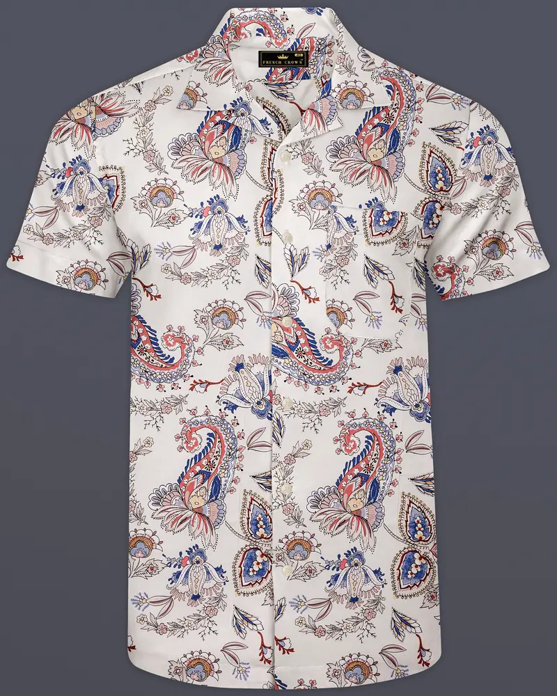 Azureon-Bright White And Deluge Blue Printed Subtle Sheen Super Soft Premium Cotton Casual Shirt 1