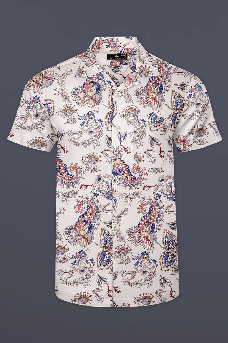 Azureon-Bright White And Deluge Blue Printed Subtle Sheen Super Soft Premium Cotton Casual Shirt 2