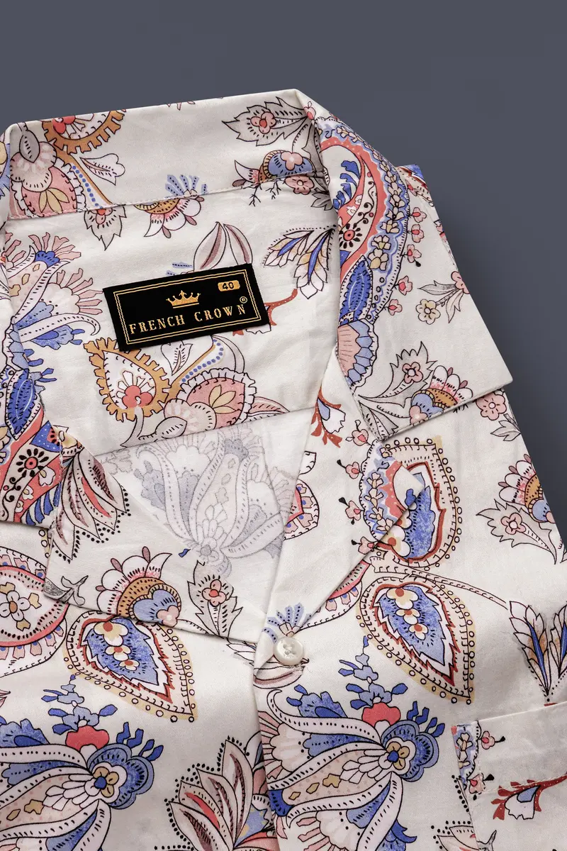 Azureon-Bright White And Deluge Blue Printed Subtle Sheen Super Soft Premium Cotton Casual Shirt 4