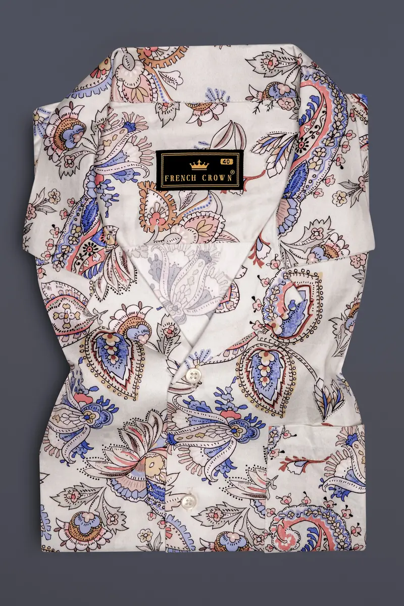 Azureon-Bright White And Deluge Blue Printed Subtle Sheen Super Soft Premium Cotton Casual Shirt 5