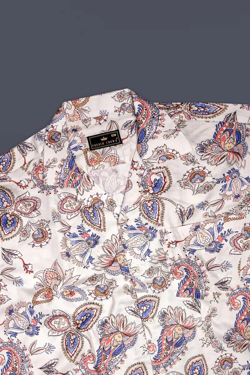 Azureon-Bright White And Deluge Blue Printed Subtle Sheen Super Soft Premium Cotton Casual Shirt 6
