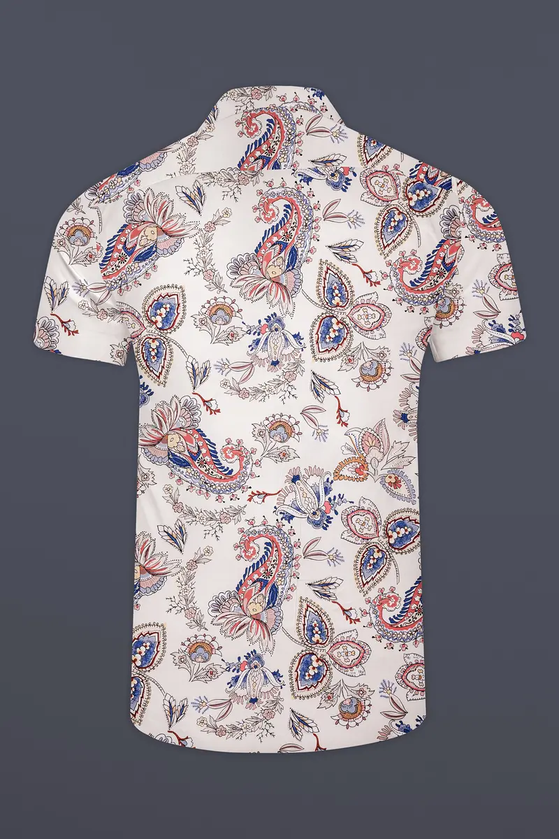 Azureon-Bright White And Deluge Blue Printed Subtle Sheen Super Soft Premium Cotton Casual Shirt 7