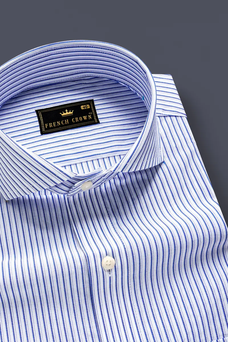 Azurestripe-Tufts Blue And Bright White Striped Dobby Premium Giza Cotton Dress Shirt 1